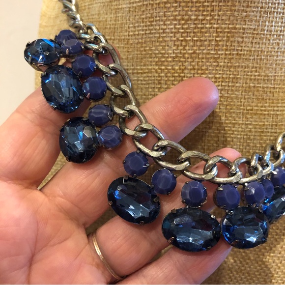 New Chico’s Statement Necklace- antiqued silver with bright blue cut crystals - Picture 5 of 8